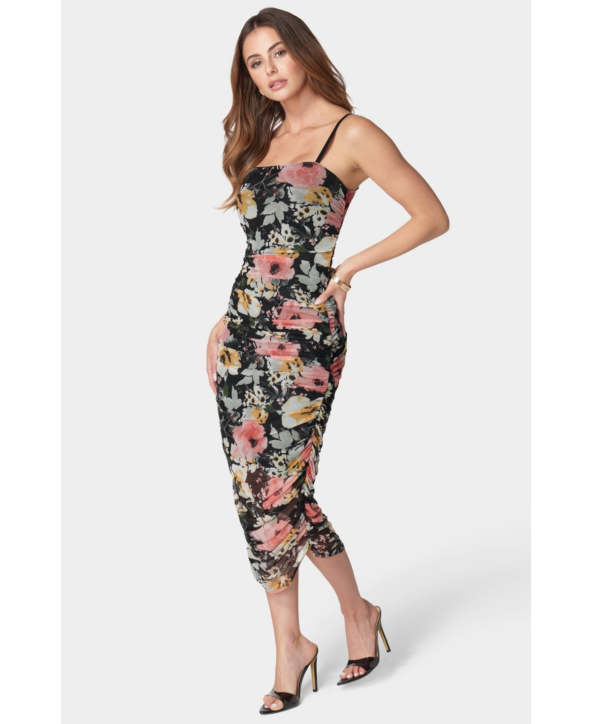 Bebe Women's Floral Tube Mesh Dress -coral