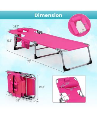 Set of 2 Beach Chaise Lounge Chair Folding Reclining Chair w/ Facing Hole Turquoise