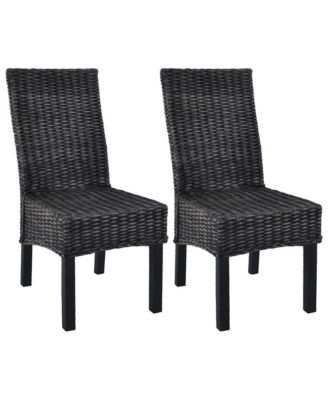 Dining Chairs 2 pcs Black Kubu Rattan and Mango Wood