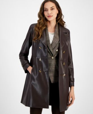 Tahari ASL Women's Faux-Leather Trench Coat - Macy's