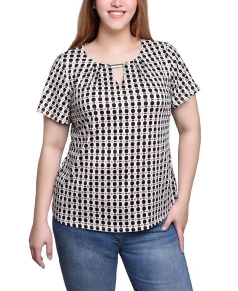 Женский топ NY Collection Short Sleeve with Hardware, цвет: Чёрный бежевый