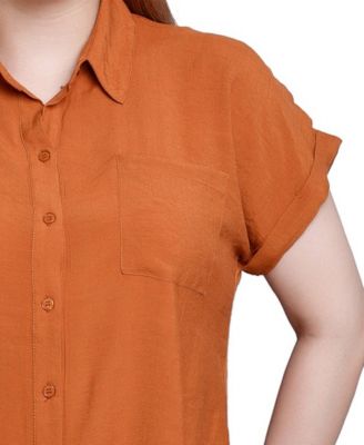 Short Sleeve Woven Front-Jersey Back Top