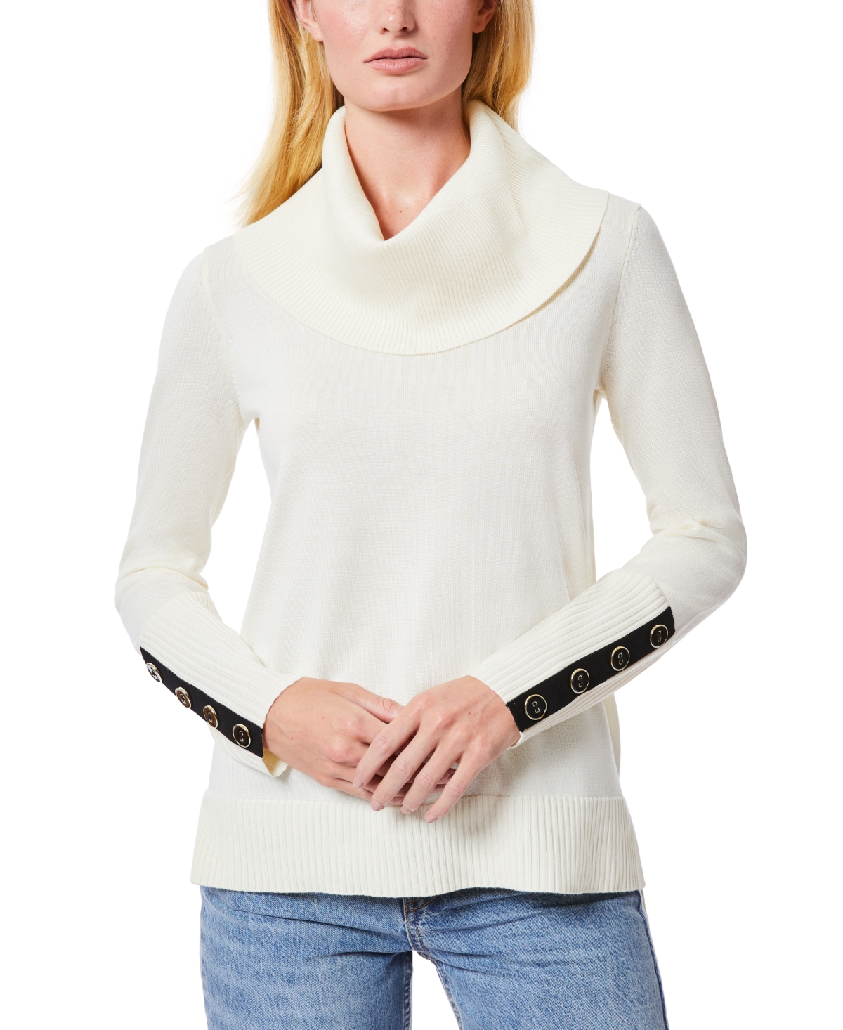 Melissa Paige Women's Contrast-Cuff Cowlneck Sweater