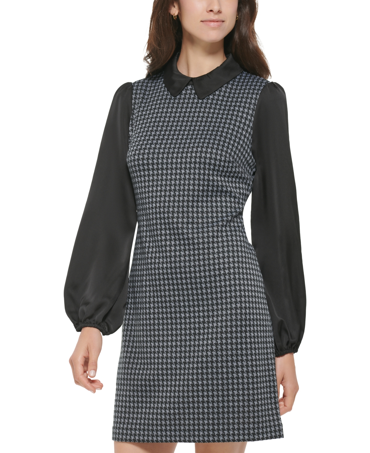 Tommy Hilfiger Petite Mixed-Media Long-Sleeve Shift Dress -blk
