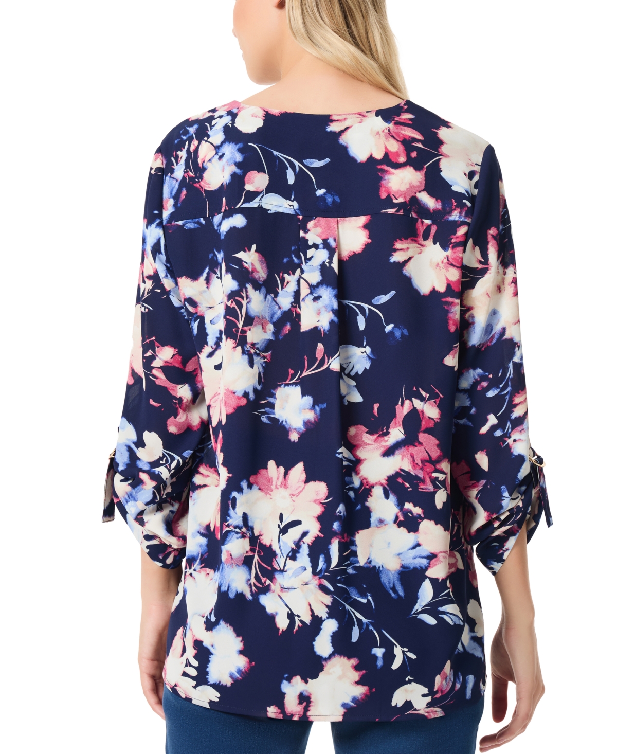 Jones New York Petite V-Neck Tab-Sleeve Printed Tunic