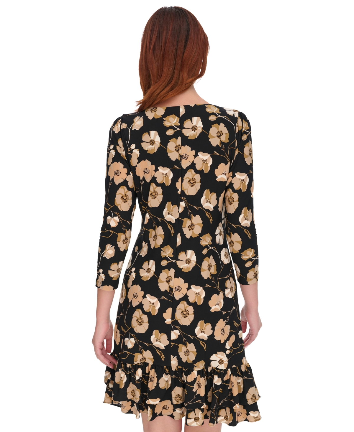 Tommy Hilfiger Petite Printed Round-Neck Ruffle-Hem Shift Dress