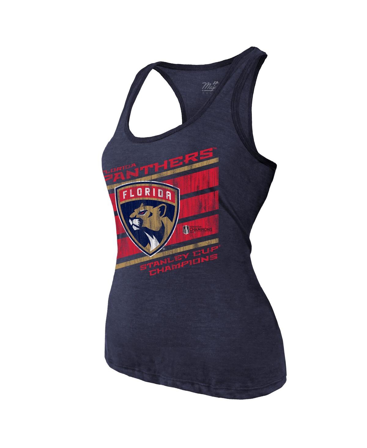 Majestic Women'sFlorida Panthers 2024 Stanley Cup Champions Tri-Blend Racerback Tank Top - Navy