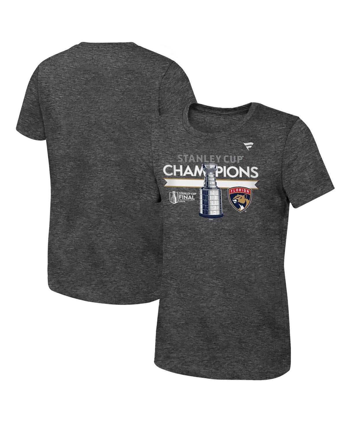 Shop Fanatics Big Boys And Girls Heather Charcoal Florida Panthers 2024 Stanley Cup Champions Locker Room T-shirt