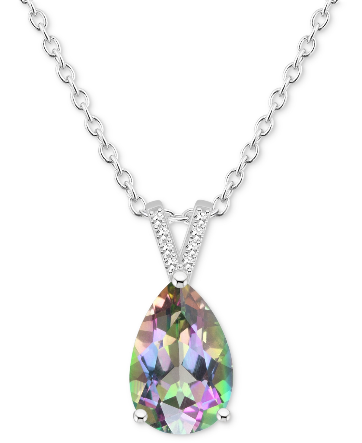 Macy's Mystic Topaz (3-5/8 Ct. T.w.) & Diamond Accent Pear 18" Pendant Necklace In Sterling Silver (also In In Mystic Topaz