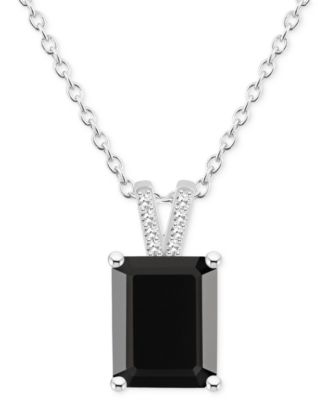 Labradorite & Diamond Accent Emerald-Cut 18" Pendant Necklace in Sterling Silver (Also in Onyx)