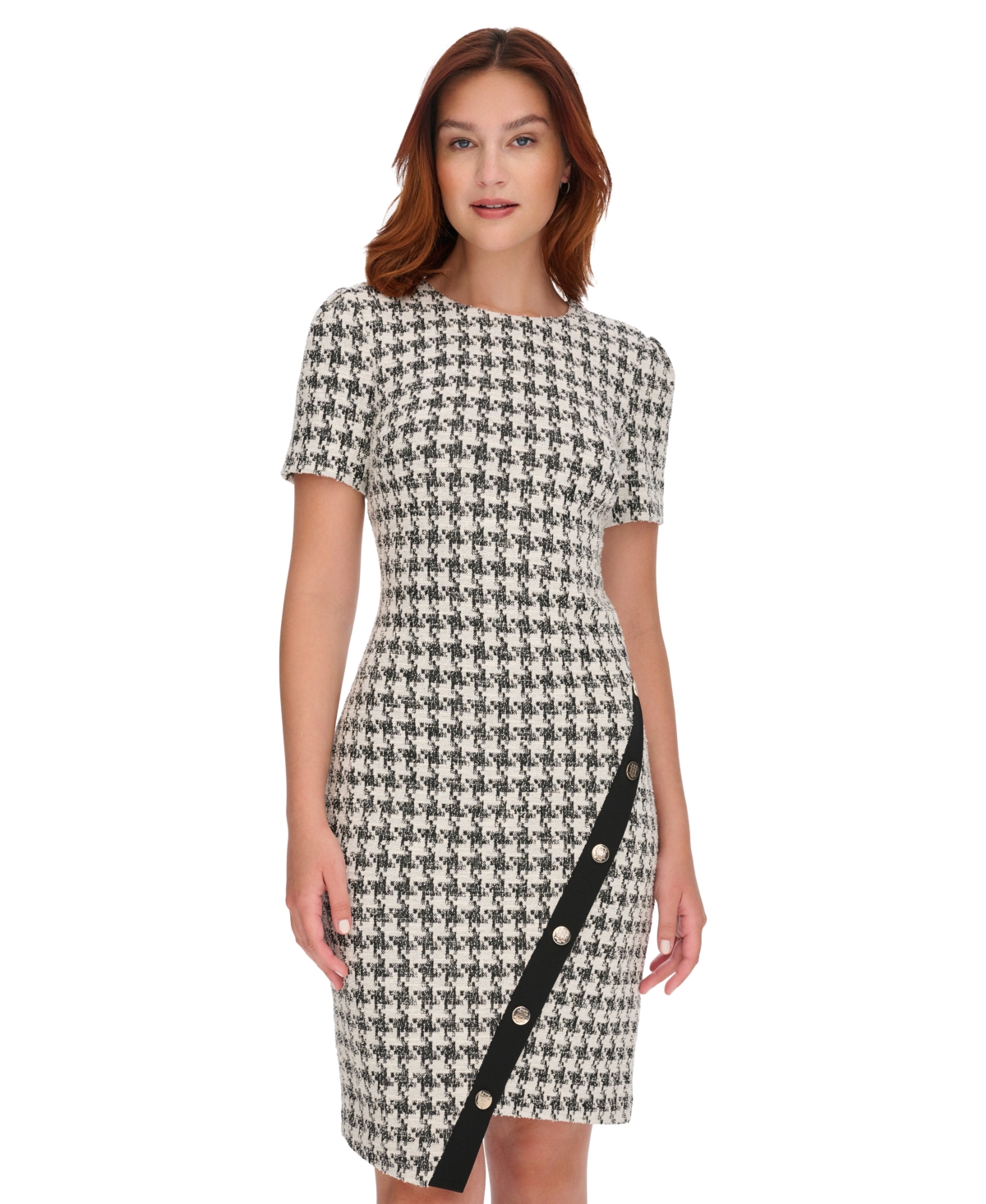 Tommy Hilfiger Women's Houndstooth Round-Neck Dress -pearl