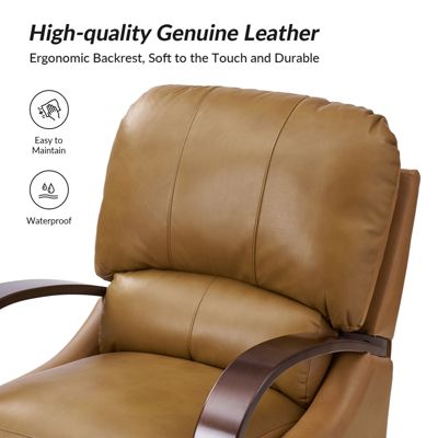 Alex Mid Century Modern Genuine Leather Manual Recliner