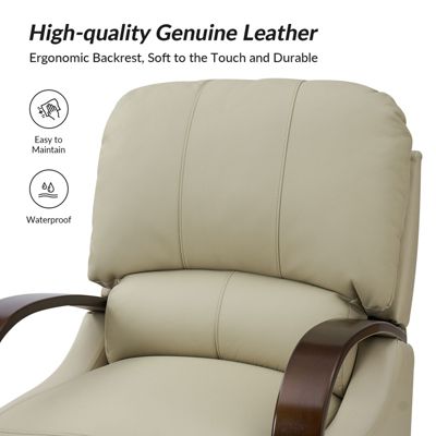 Alex Mid Century Modern Genuine Leather Manual Recliner