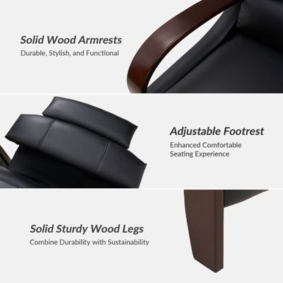 Alex Mid Century Modern Genuine Leather Manual Recliner