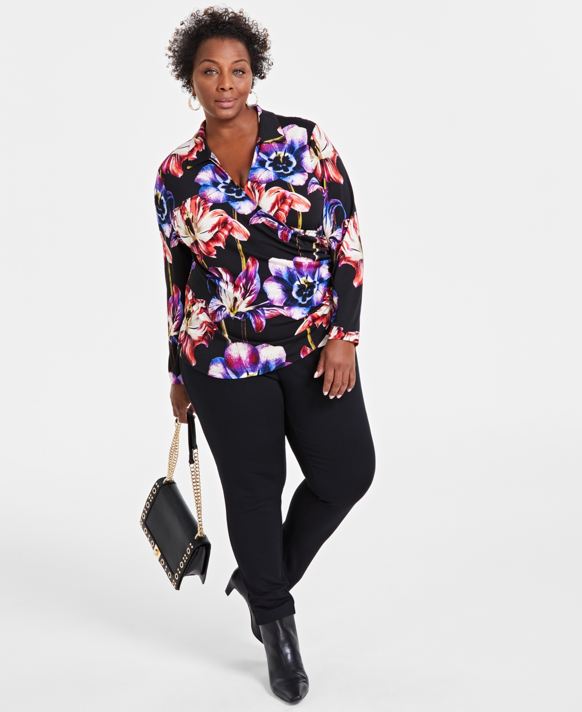 I.n.c. International Concepts Plus Size Printed Faux-Wrap Top, Created for Macy's
