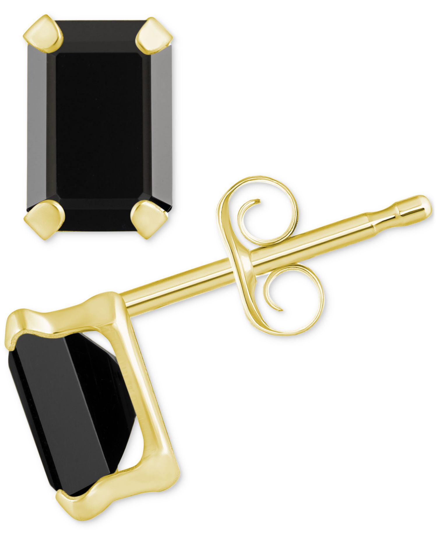 Onyx Emerald-Cut Solitaire Stud Earrings in 10k Gold
