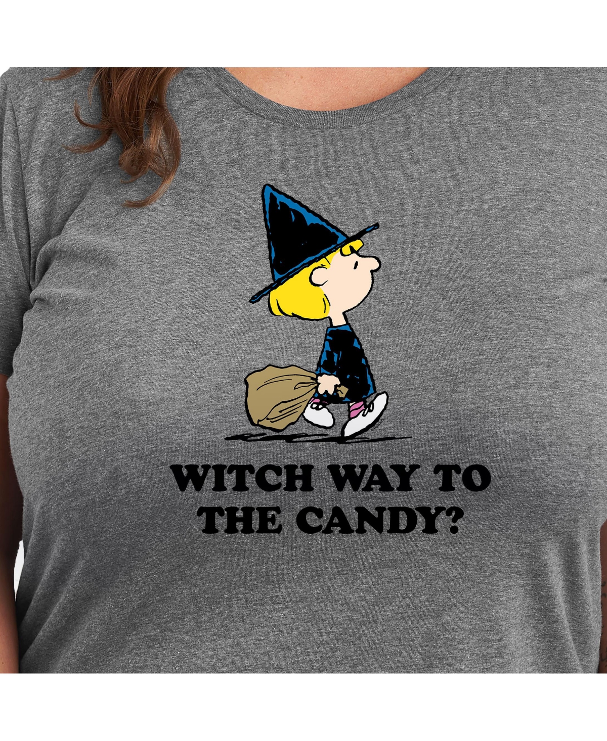 Hybrid Apparel Trendy Peanuts Witch Way Plus Size Graphic T-shirt In Grey