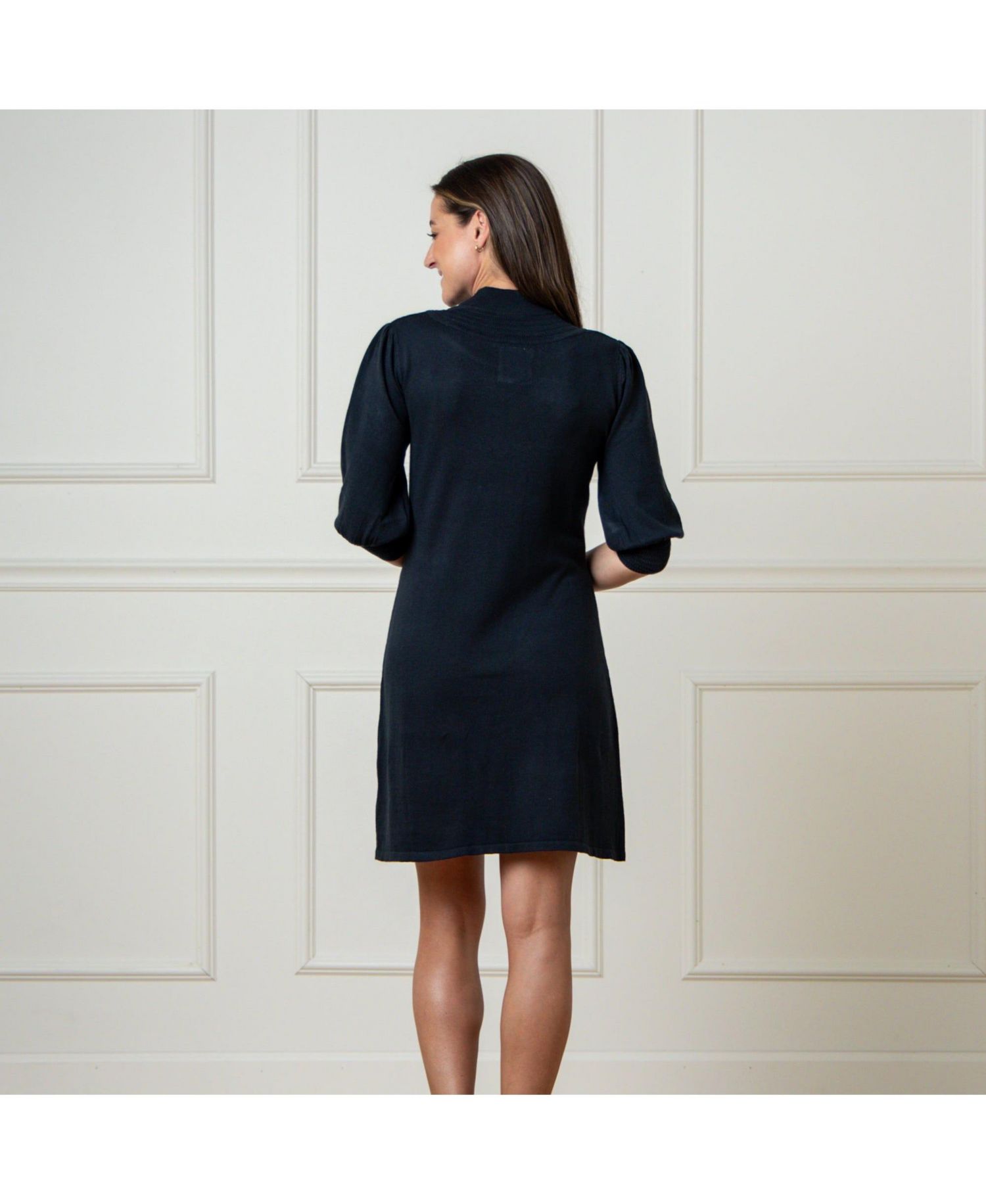 Women's Hope and Henry Long Puff Sleeve Mock Neck Sweater Dress
