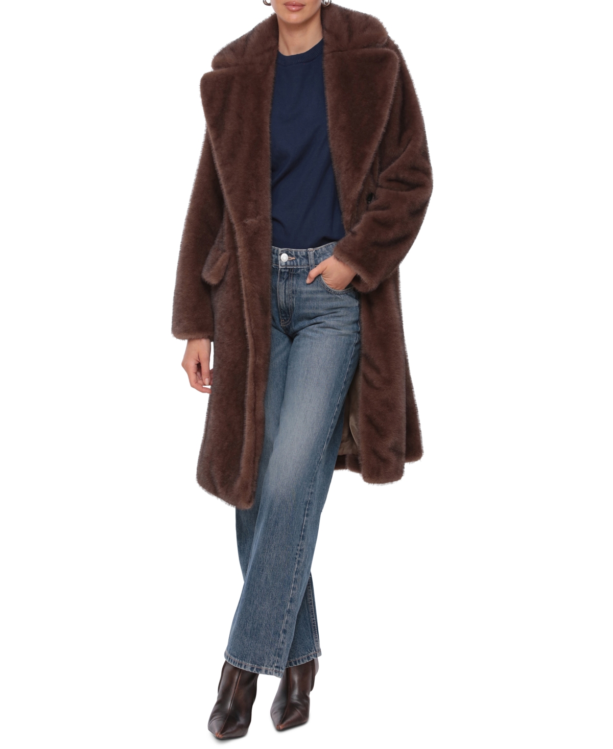 Avec Les Filles Women's Notched-Collar Faux-Fur Coat
