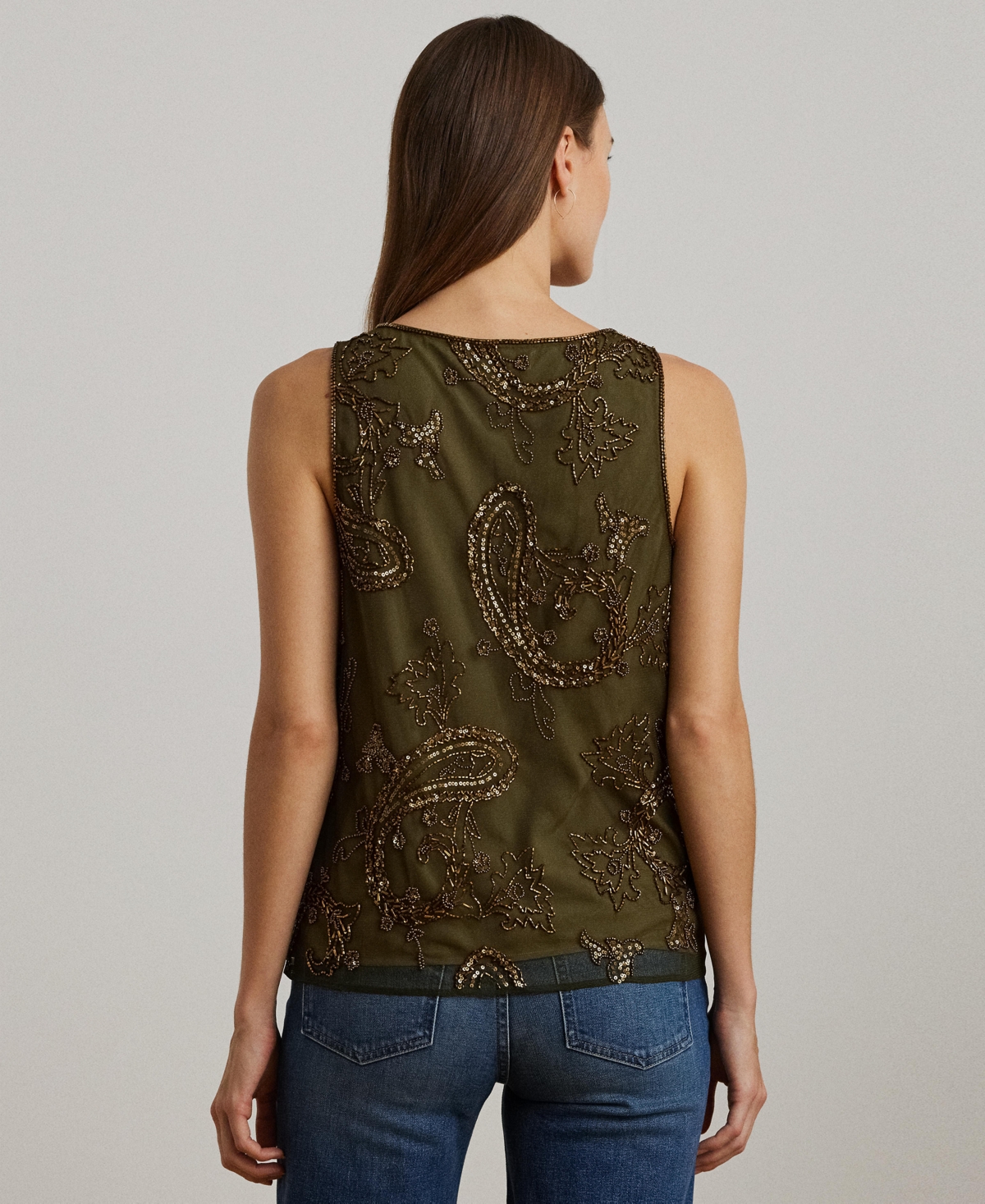 Lauren Ralph Lauren Women's Embellished Mesh Tank Top