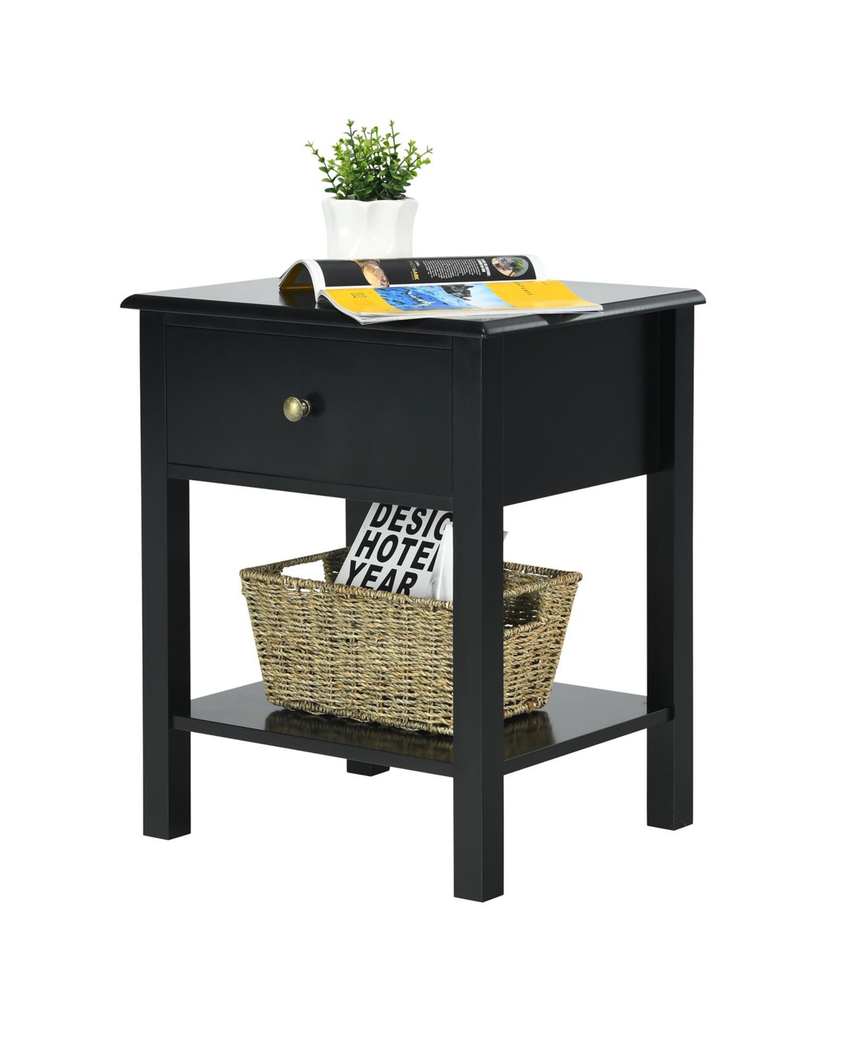 Sugift Nightstand End Table with Drawer and Shelf
