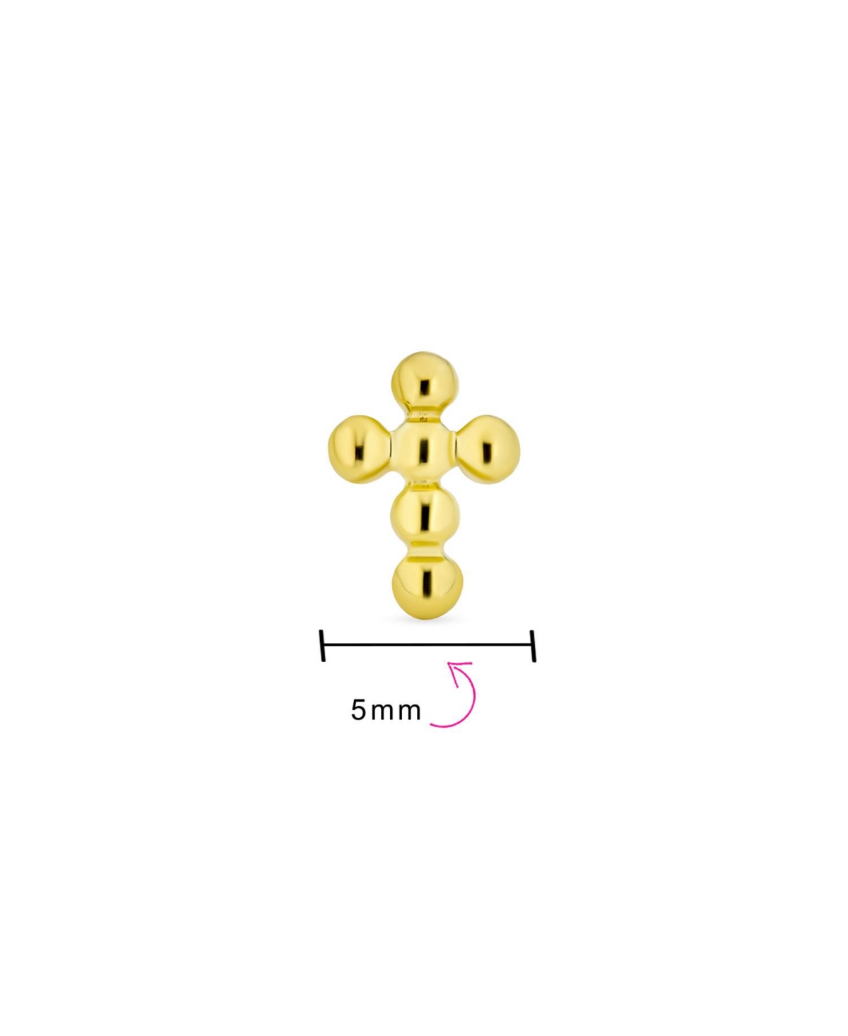 Bling Jewelry Tiny Minimalist Religious Christian Mini Ball Bubble Cross Cartilage Ear Lobe Piercing 1 Piece Stud Earring For Women 14K YellowSa