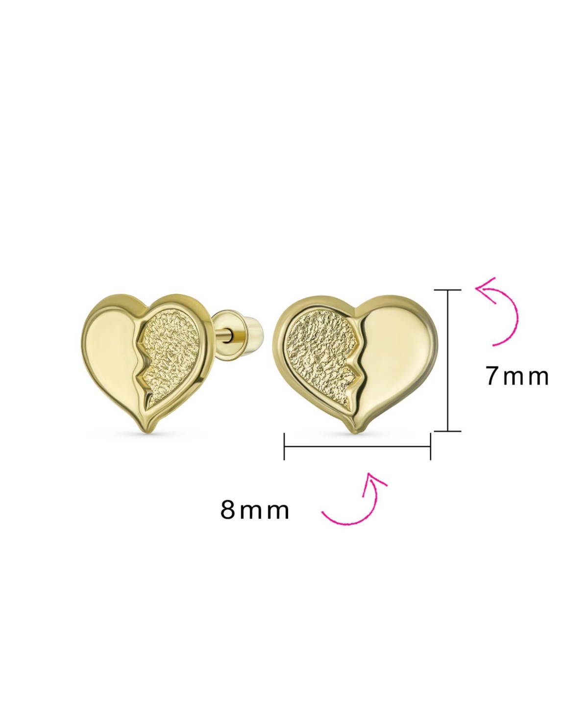 Bling Jewelry Minimalist Tiny Simple10K YellowSplit Heart Stud Earrings For Women Secure Screw Back 8MM - Gold