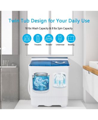 Portable Semi-automatic Washing Machine 26 lbs Twin Tub Laundry Washer Blue