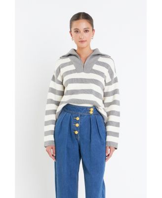 Women's Striped Half-Zip Sweater