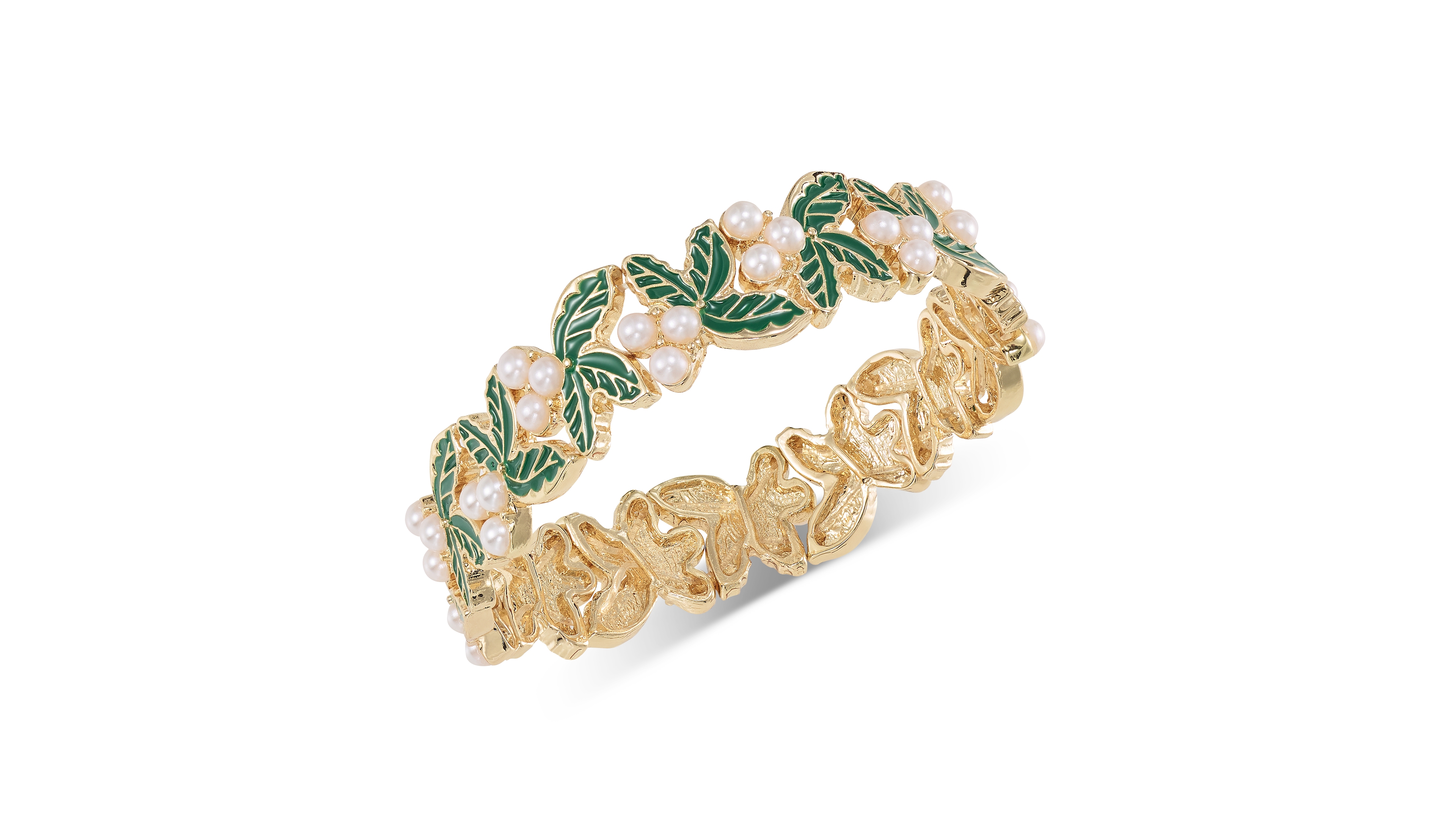 Holiday Lane Gold-Tone Holly Stretch Bracelet, Created for Macy's