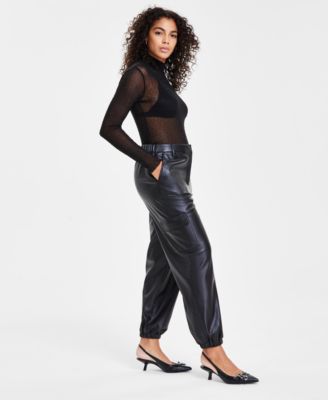 Women's Faux-Leather Joggers, Created for Macy's