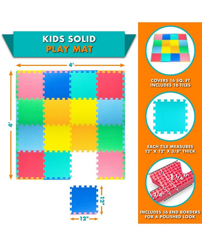 ProsourceFit Kids Floor Play Mat 3/8-in, 16 Sq Ft - 16 Tiles - Multi - 16