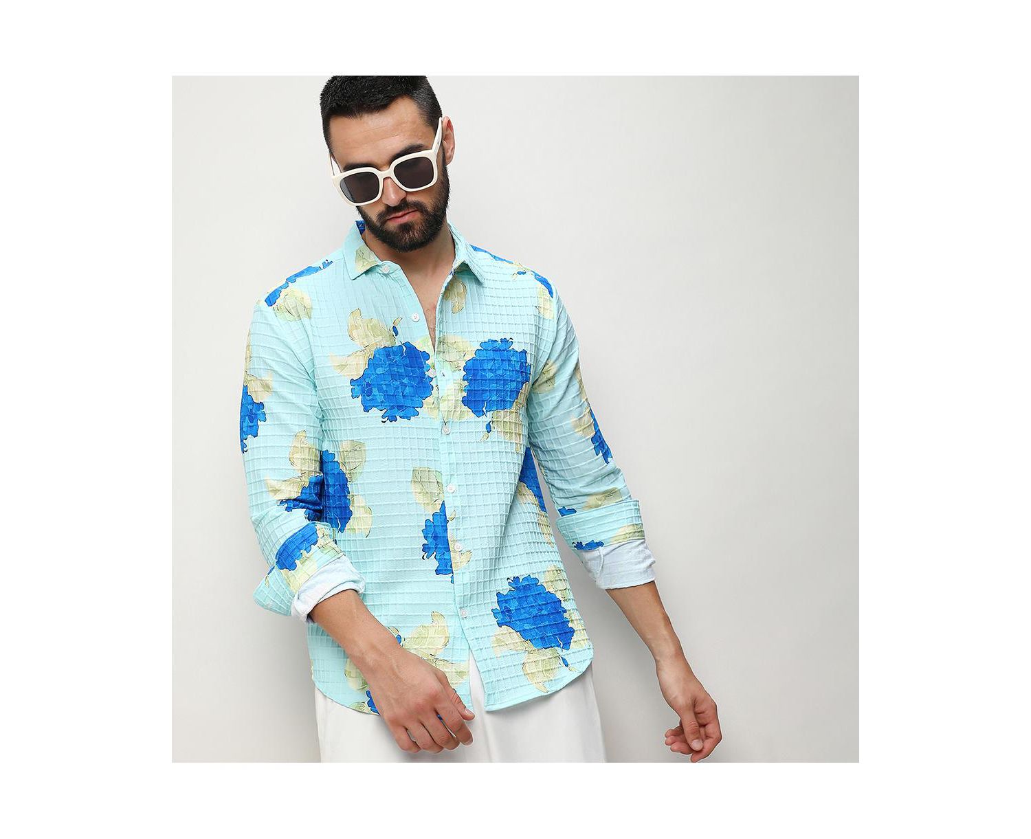 Men's Light Blue Hydrangea Foliage Shirt