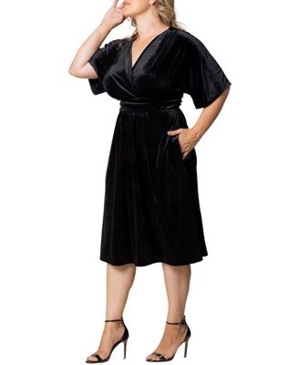 Women's Plus Size Angelic Velvet Midi Cocktail Dress with Pockets