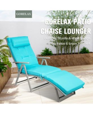 Adjustable Outdoor Lightweight Folding Chaise Lounge Chair with Pillow-Blue