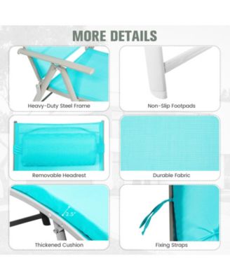 Adjustable Outdoor Lightweight Folding Chaise Lounge Chair with Pillow-Blue