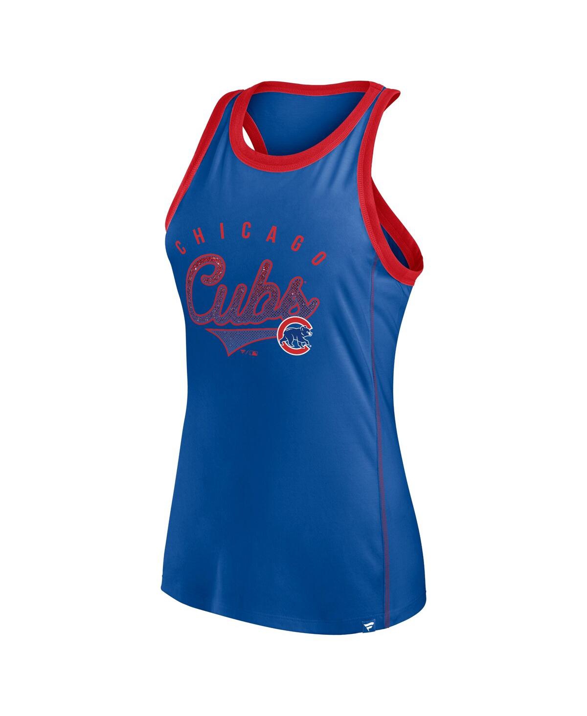 Fanatics Women'sChicago Cubs Tailsweep Fashion Racerback Rhinestone Tank Top - Royal, Red