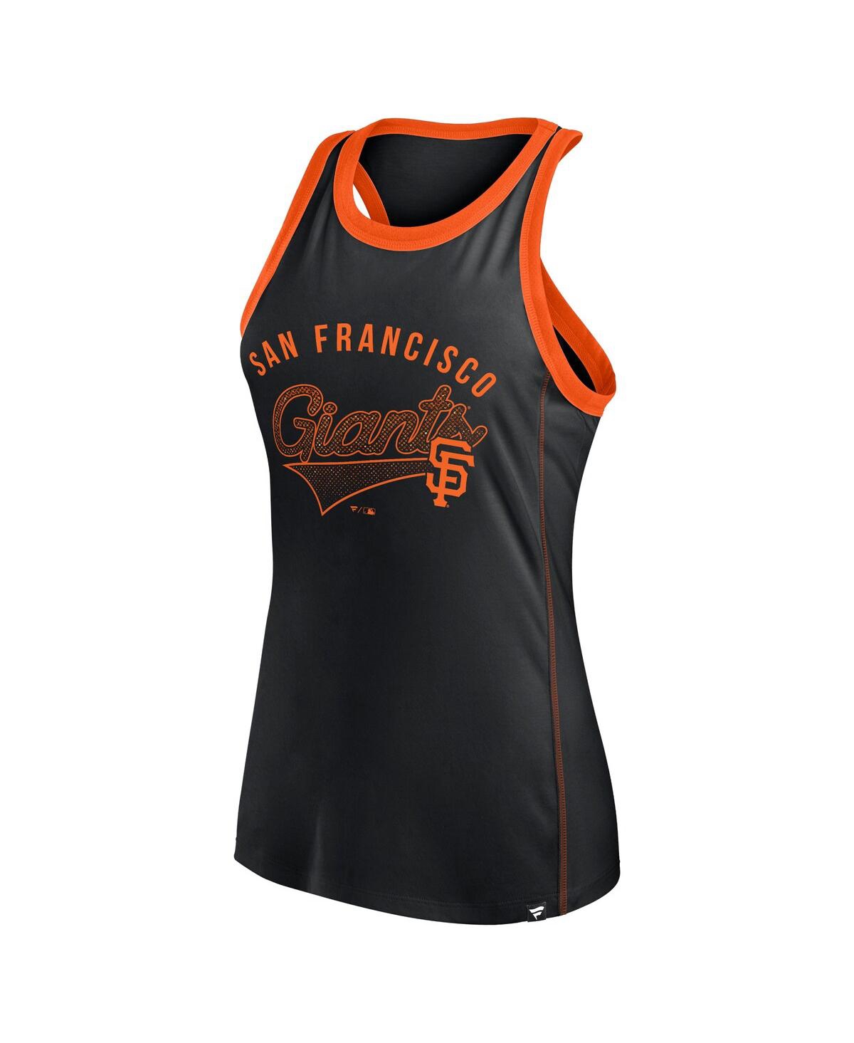 Fanatics Women's Black San Francisco Giants Tailsweep Fashion Racerback Rhinestone Tank Top In Black,orange