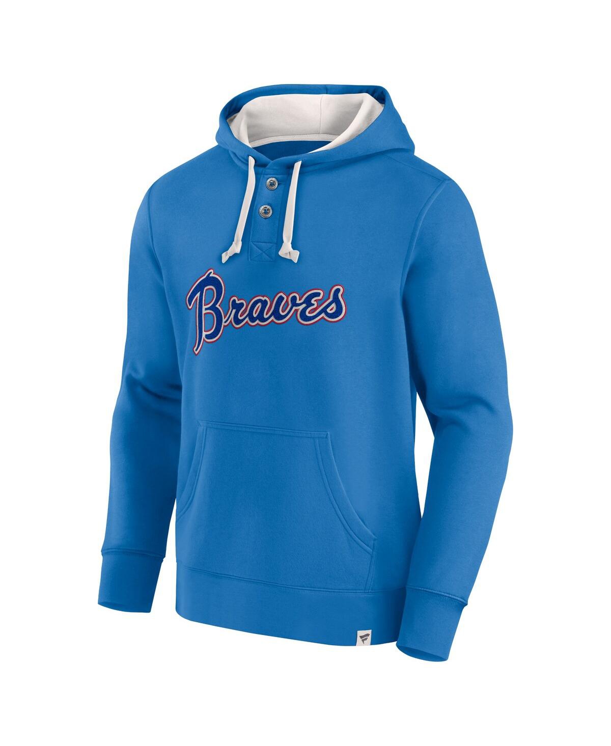 Fanatics Men's Royal Atlanta Braves Plan For Adversity Henley Fleece Pullover Hoodie In Royal,cream