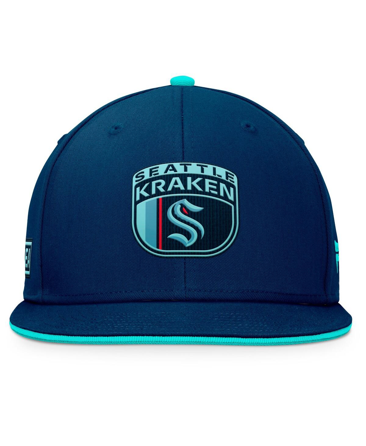 Fanatics Men's Deep Sea Blue Seattle Kraken 2024 Nhl Draft On Stage Trucker Adjustable Hat In Navy,light Blue