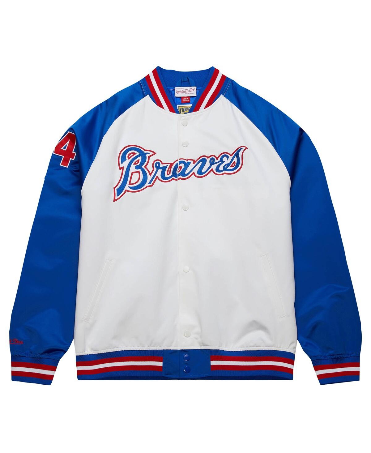 Mitchell & Ness Men's Hank Aaron White/royal Atlanta Braves Cooperstown Collection Legends Lightweight Satin Raglan In White,royal