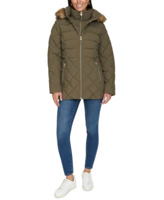 Women's Bibbed Faux-Fur-Trim Hooded Puffer Coat