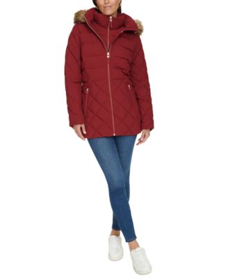 Women's Bibbed Faux-Fur-Trim Hooded Puffer Coat, Created for Macy's
