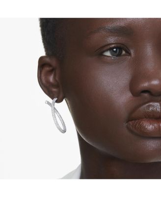 Round Cut, White, Rhodium Plated Dextera Hoop Earrings