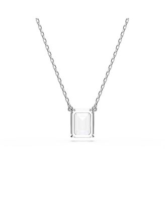 Stilla Pendant, Octagon Cut, White, Rhodium Plated Necklace