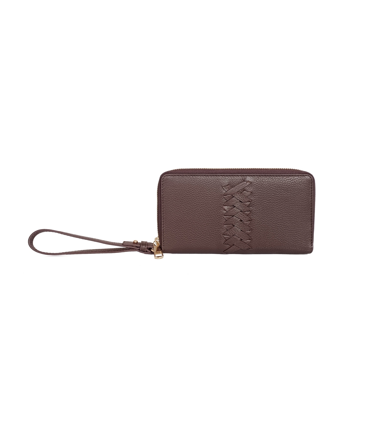 Leather Details Zip Wristlet Bag - Bark
