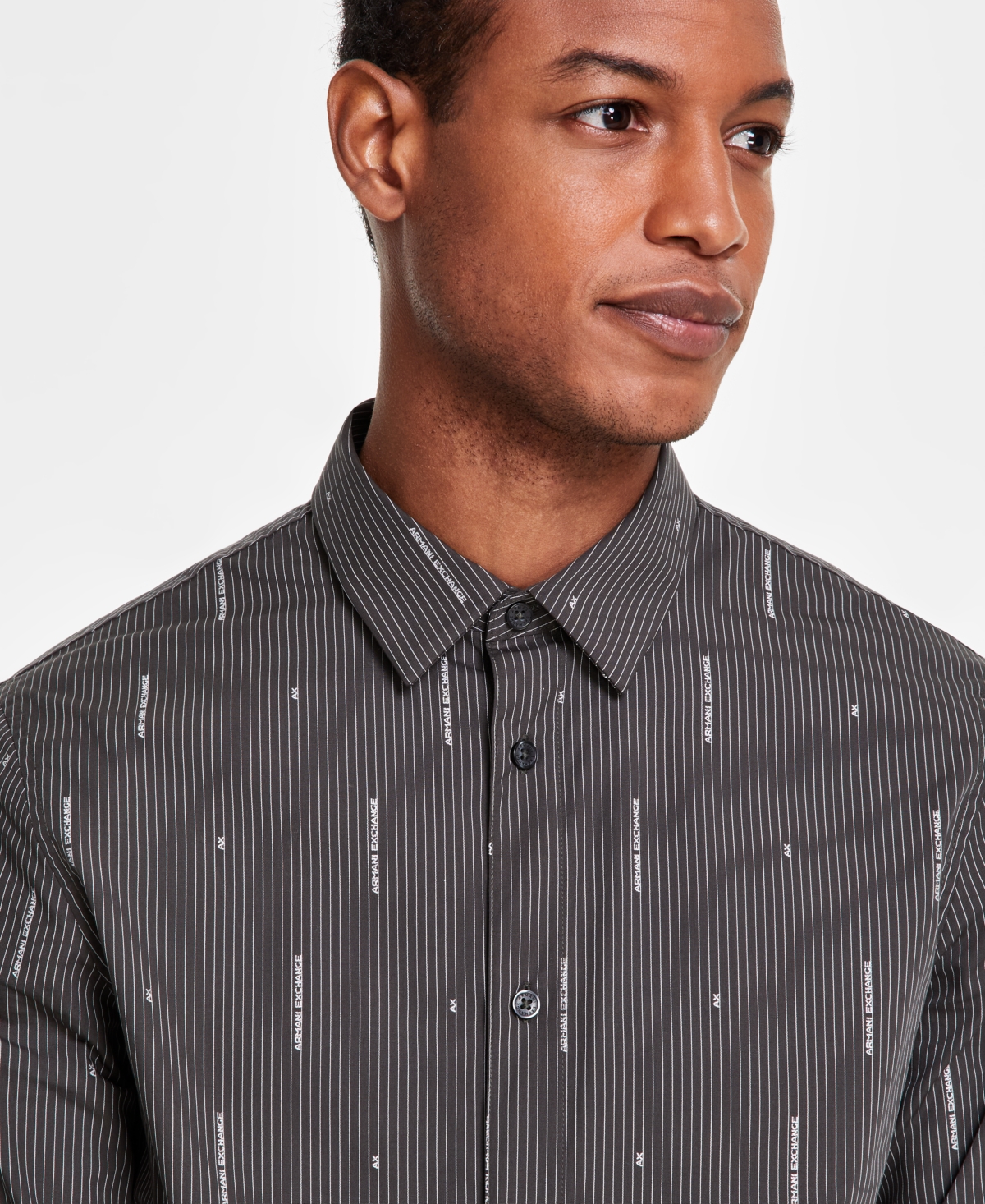 A|X Armani Exchange Men's Slim-Fit Striped Logo Print Long Sleeve Button-Front Shirt