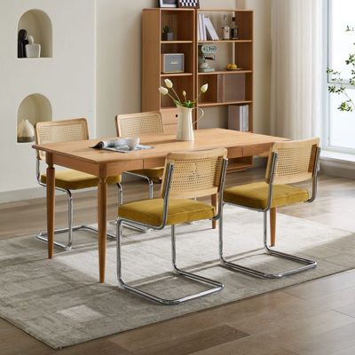 Elegant Velvet Armchair with Rattan and Steel