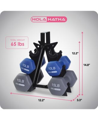 5, 10, and 15 Pound Neoprene Dumbbell Free Hand Weight Set with Rack