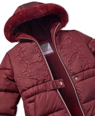 Toddler & Little Girls Rose-Quilted Hooded Puffer Jacket with Faux-Fur Trim